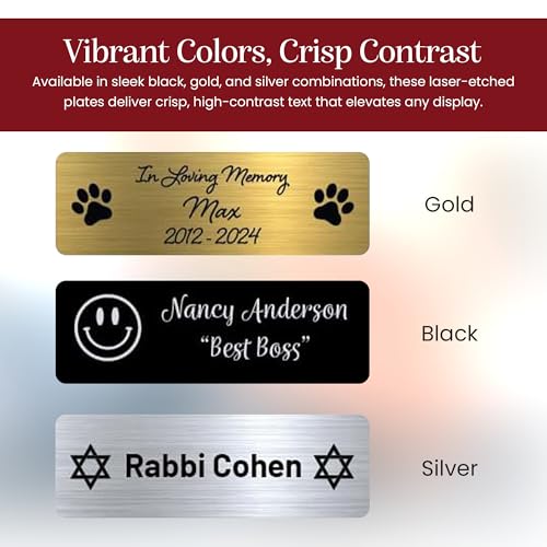 Custom Engraved Name Plate with Adhesive - 1x3 Inch Gold/Black Memorial Plaque