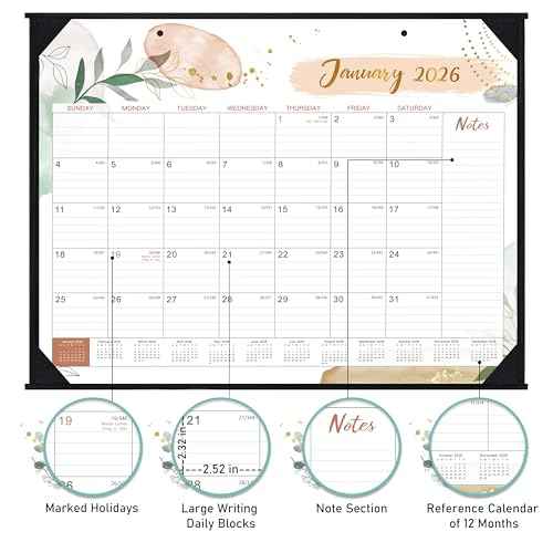 2026 Desk Calendar - Desk Calendar 2026, 22" x 17", Jan 2026 - Dec 2026, 12 Monthly Desk/Wall Calendar, Large Ruled Blocks, Notes, Thick Paper, Corner Protector