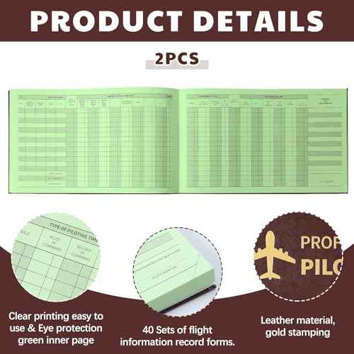 2 Pack Professional Pilot Logbook 128 Sheets Flight Logbook Brown Leather Hardcover Large Aircraft Record Book Aviation Gifts and Gear for Students Pilot