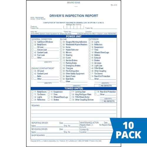 Detailed Driver's Vehicle Inspection Report 10-pk. - Book Format with 31 Sets, 2-Ply Carbonless, Blue Ink, 5.5" x 8.5", Meet FMCSR Requirements, J. J. Keller & Associates, Inc.