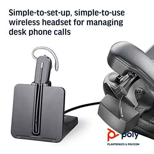 Plantronics - CS540 Wireless DECT Headset (Poly) - Single Ear (Mono) Convertible (3 Wearing Styles) - Connects to Desk Phone - Noise Canceling Microphone