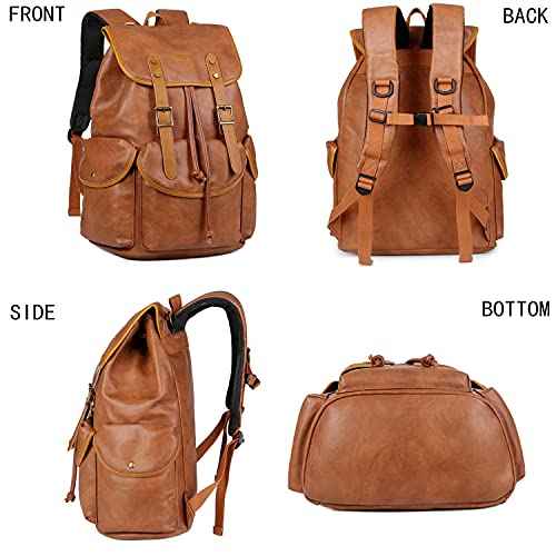 Vegan Leather 15.6 inch Laptop Backpack Hiking Camping Backpack Satchel Bookbag Travel Business Backpack CN-01 (Brown)