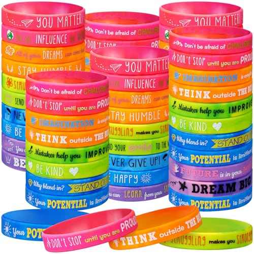 120 Pcs Motivational Quote Silicone Bracelets Bulk Colored Inspirational Rubber Wristbands Unisex Accessories for Women Men Teacher Home Office Party Favor Gifts Supplies(Gradient Color)