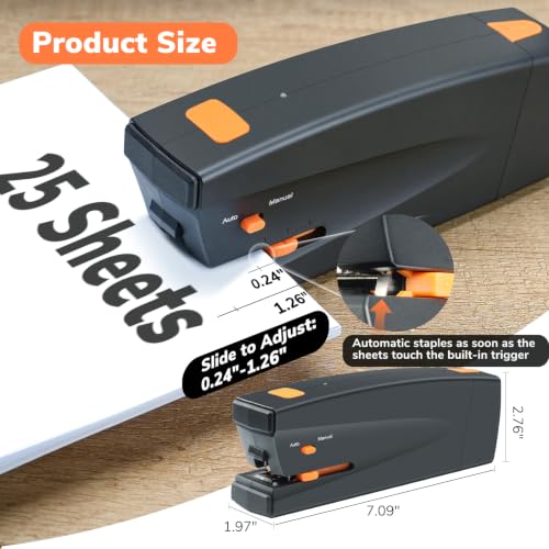 Rechargeable Electric Stapler with 25-Sheet Capacity - Quiet, Jam-Free, USB-C Battery