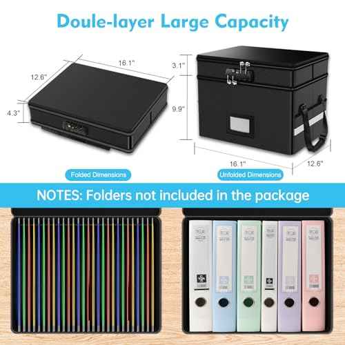 RHM Fireproof Document Box with Lock, 2 Layer Fire Proof File Box for Documents with Handle, Portable Home Office Fire Safe Document Box for Hanging Letter/Legal Folder/Certificate