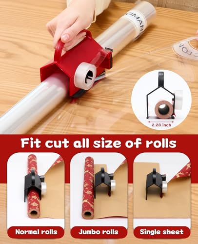 Dual Use Wrapping Paper Cutter & Tape Dispenser Kit - Safe, Easy Gift Wrap Tool with Blades & Tapes
