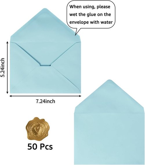Skiennix A7 Colorful Envelopes - 50 Pack V Flap for Invitations, Weddings & More | Light Blue 5.24 x 7.24 Inches
