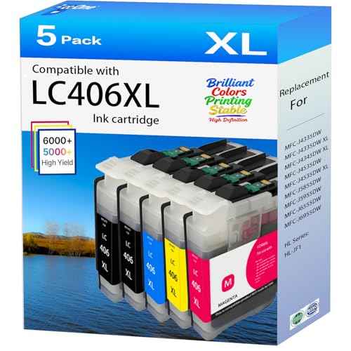 BeOne LC406XL LC406 Ink Cartridges Compatible for Brother Printer MFC-J4335DW MFC-J5855DW MFC-J6555DW MFC-J4535DW MFC-J6955DW MFC-J5955DW MFC-J4345DW HL-JF1(5 Pack,High Yield)