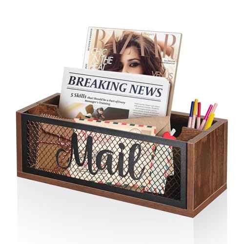 Mail Organizer,Mail Holder with 2 Slots, Wood Mail Basket Mail Sorter for Wall Table Countertop, Bill Envelope Letter Holder for Home Office
