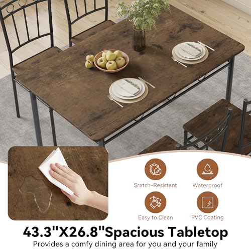 AMICLIBER 5-Piece Dining Table Set for 4 (0.6-inch Brown) – Rectangular Kitchen & Dining Furniture