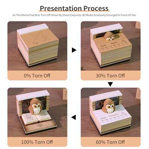 3D Calendar 2026, Desk Time Piece Calendar 2026,Tear-Away 3D Paper Art Notepad w LED Lights,Creative 3D Memo Artsy Pad Calendars, DIY Paper Carving Gift (K)