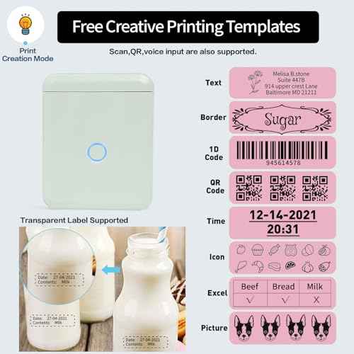 D110-M Label Maker Sticker Machine-Thermal Label Printer Inkless Portable Bluetooth Label Sticker Maker, Mini Bulk Printer for Business Home Office Compatible iOS Android USB Rechargeable-Green