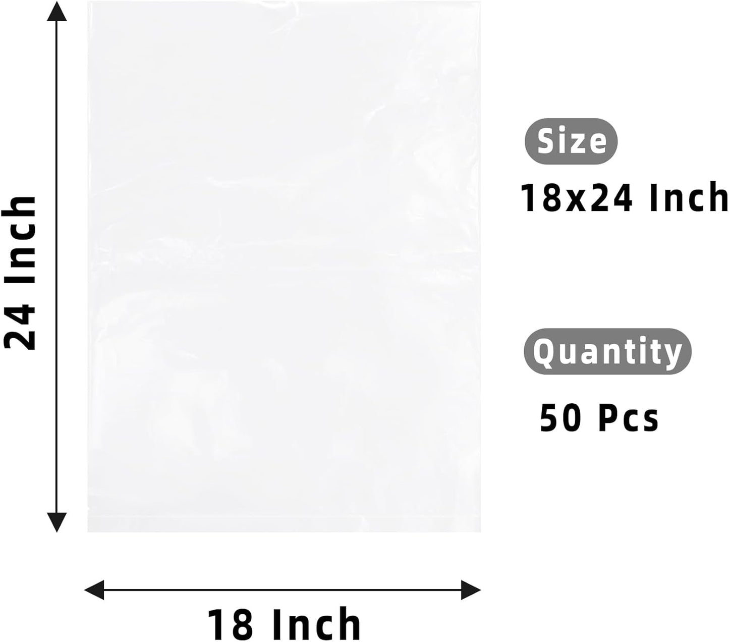 Skiennix Clear Plastic Bags - 18x24 Inches for Packaging & Storage | 50 Flat Open Poly Bags