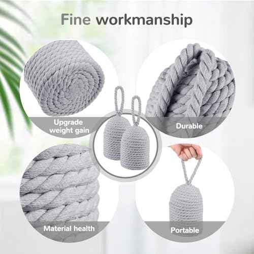 Decorative Door Stop Rope Door Stop with Handle 4.72 ''d x 11.42''h 5.4lb Heavy Weight Stoppers for Window Wedge Bookend Home Wedge to Keep Open(Grey,1 Pcs)
