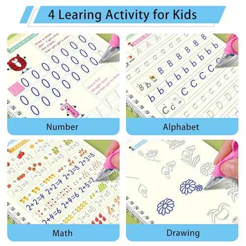 Magic Ink Copybooks for Kids, Reusable Grooved Handwriting Workbooks Practice for Kids Learn to Write Number and Letter Books