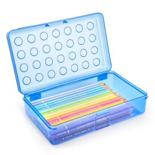 Blue Plastic Clear Hard Polka Dot Pencil Box Case - Cute Stationery Organizer