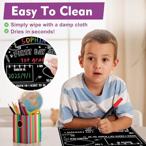WaaHome First Day of School Chalkboard Sign with 6 Colorful Liquid Chalk Markers - Black
