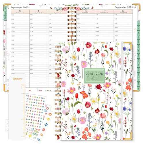 2025-2026 Appointment Book, Hardcover Planner 15 Months Weekly and Monthly (October 2025 - December 2026), 8.5"x11" Daily Hourly Planner 60-Minute time Slots, Spiral Calendar Schedule Book for Work School Teacher Student, Wildflower Garden