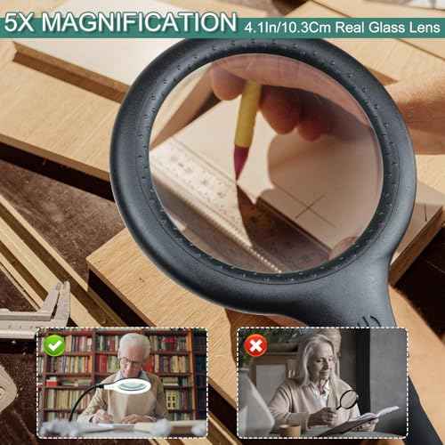 Magnifying Glass with Light and Stand,Hands Free Magnifying Lamp with Flexible Gooseneck,Dimmable Magnifier for Reading Repair Close Work Craft