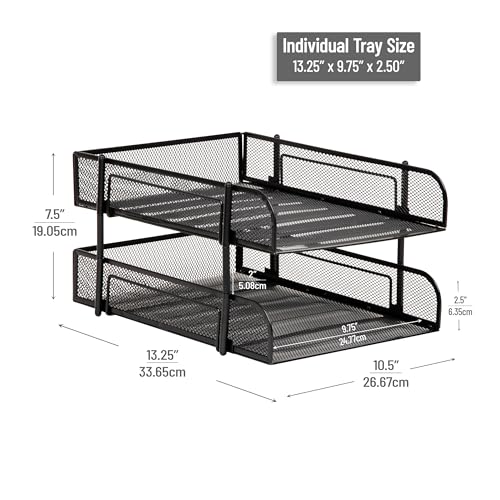 Mind Reader Stackable Paper Tray, Desktop Organizer, File Storage, Office, Metal Mesh, 2 Pcs, Black