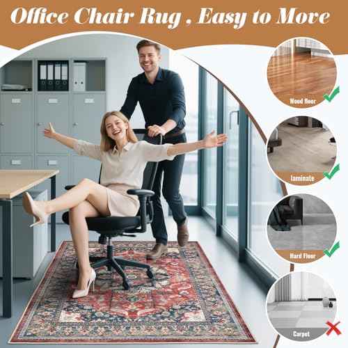 Office Chair Mat for Hardwood Tile Floor, 36"x48"Anti-Slip Under Desk Carpet Protector for Rolling Computer Chair Mat, Machine Washable Office Area Carpet (Chenille,Red)