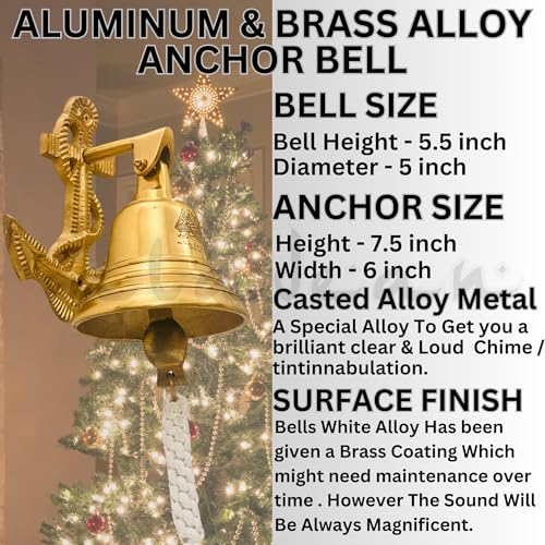 Large Indoor Outdoor Ship Anchor Bell - Decorative Metal Door & Wall Bell for Pub, School, Home, Office