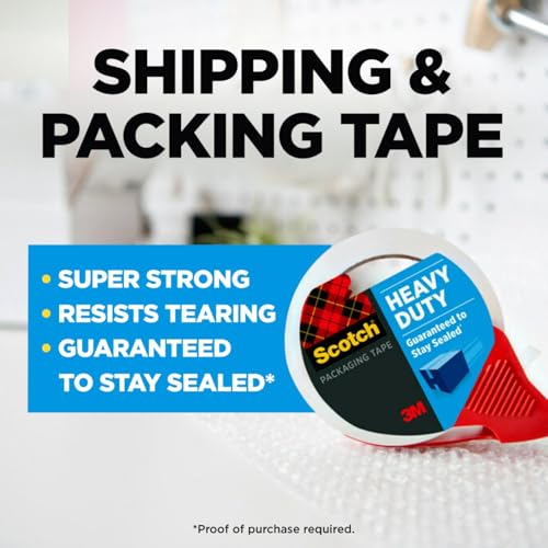 Scotch Heavy Duty Shipping Packing Tape - 4 Rolls with Dispensers, 1.88 in. x 54.6 yd., Clear