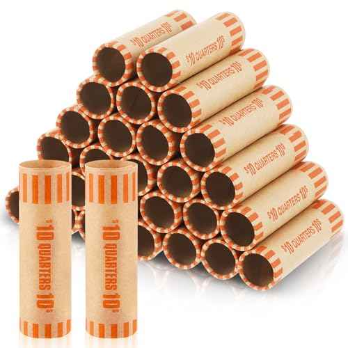 360 Pcs Preformed Coin Wrappers Quarter Rolls Wrappers Bulk Quarter,Pennies,Dimes Coin Rolls for Bank and Office(Orange)