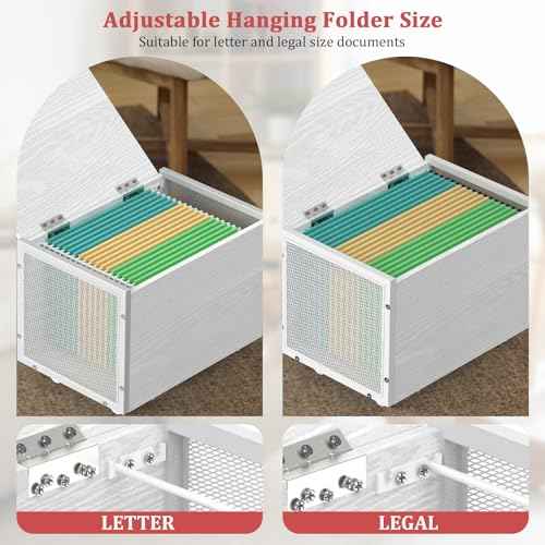 CADUKE File Cabinet on Wheels, Rolling File Organizer for Letter & Legal Size, White Small File Cabinet with Lid, Wooden Decorative File Box Under Desk for Home Office
