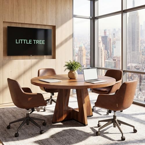 LITTLE TREE Brown 47-Inch Round Conference Table for 4-6 People - Modern Office Meeting Table with Pedestal Base
