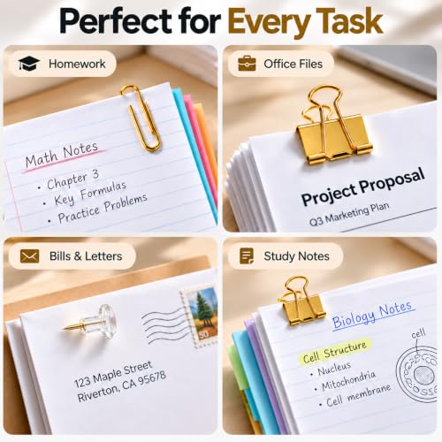 Gold Paper Clips Binder Clips & Push Pin Set - 72pc (1 Pack) CREECHWA
