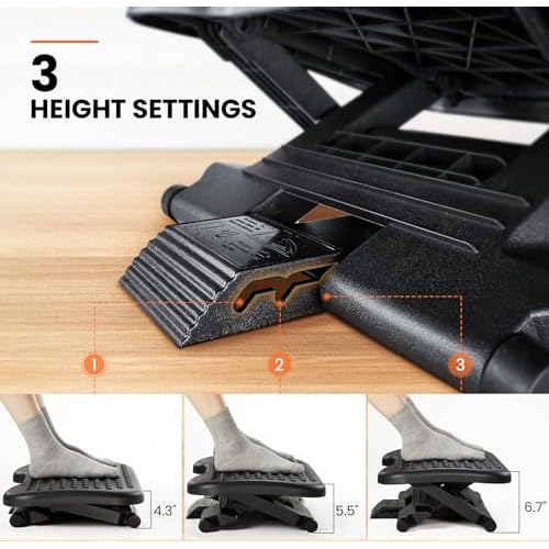 ErGear Under Desk Footrest, Adjustable Foot Rest with 3 Height Settings and 30-Degree Angle, Ergonomic Desk Foot Rest with Massage Texture, Foot and Leg Rest for Home & Office