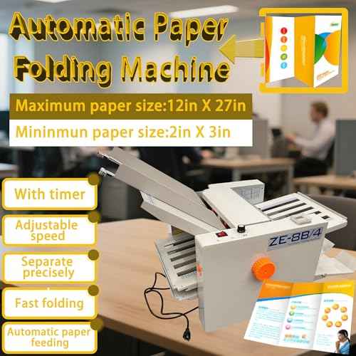 Automatic Paper Folding Machine 110V Commercial Desktop Paper Folder Cross Fold & Stepless Speed Control with Digital Sheet Counter Rubber Feed Roller for Business Letters Manuals Documents