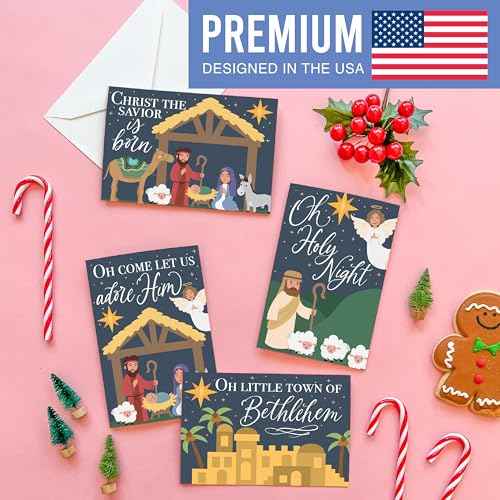 Hadley Designs Christian Christmas Cards With Envelopes Religious - 54 Blank Religious Christmas Cards Nativity with Jesus, Assorted Catholic Faith Bible Verse Merry Xmas Card Bulk, Designed In USA