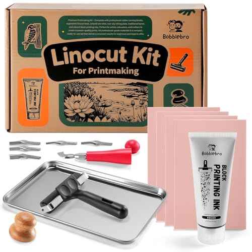 Linoleum Blocks for Printmaking, Stamp Carving Linocut Kit, Linocut Tools Block Screen Printing Kit with Cutters Carving Tools, Linocut Block, Printing Ink, Brayer Roller, Baren for Beginners DIY Gift