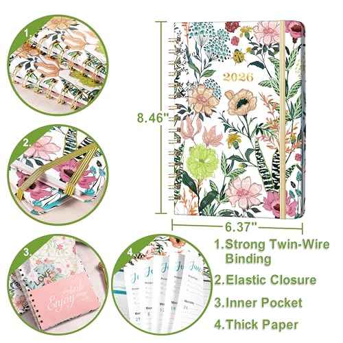 2026 Planner ? Weekly £¦ Monthly Planner 2026, Jan. 2026 ? Dec. 2026, 6.4" x 8.5" with Tabs, Flexible Hardcover, Thick Paper, Strong Twin-Wire Binding, Back Pocket, Inspirational Quotes £¦ Notes