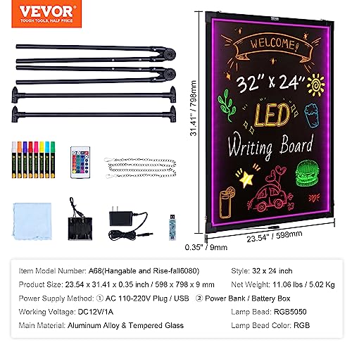 VEVOR 32 x 32 Inch LED Message Board with Remote, Neon Sign, Illuminated Chalkboard with 8 Fluorescent Markers