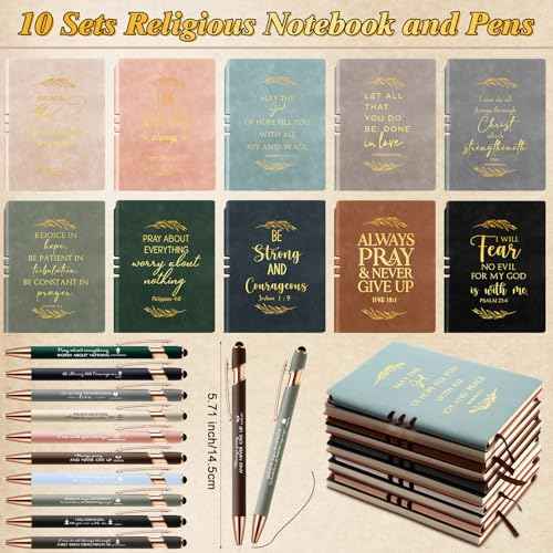 Fulmoon 20 Pcs Christian Notebooks and Inspirational Pens Bible Verse Prayer Journal Religious Scripture Christmas Gifts A5 Leather Notebooks for Student Men Women Church Group Pastor