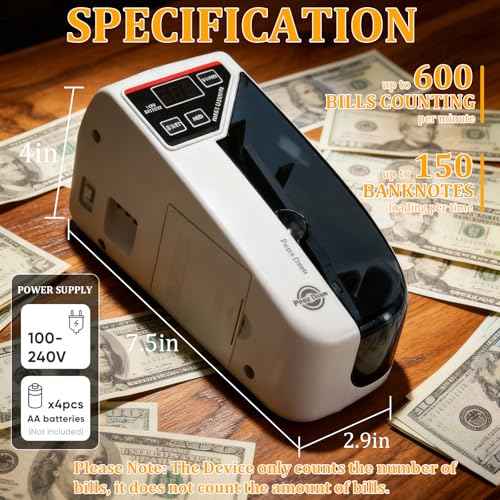 WINB Money Counter Machine with UV Counterfeit Detection - Portable Cash Counter Machine, 600 Notes/Min High-Speed Money Counting Machine for Bills & Currency