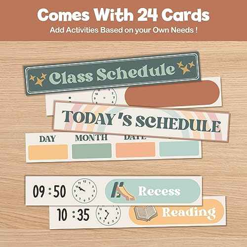Godery Boho Daily Schedule Pocket Chart for Classroom with 24 Cards£¬Welcome Back to School Classroom Decorations, White