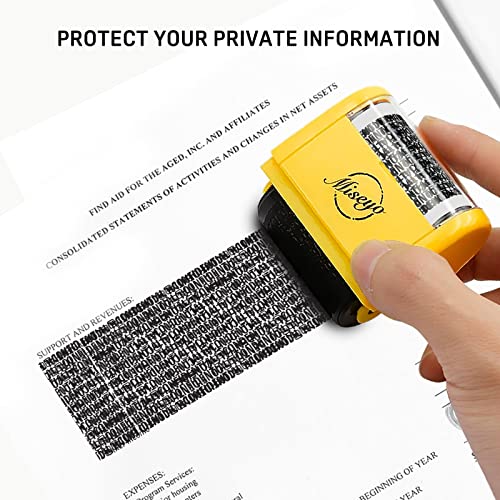 Miseyo Wide Identity Theft Protection Roller Stamp Set - Yellow with 3 Refill Inks