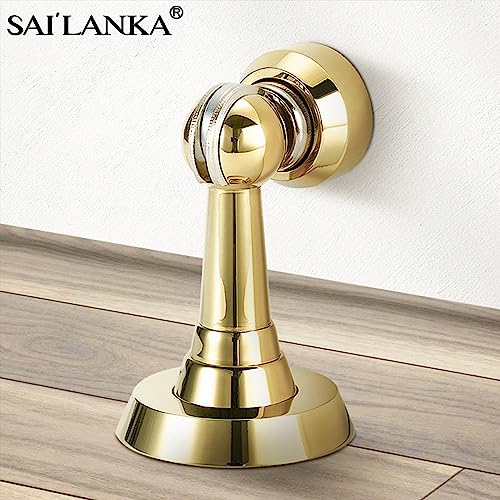 Magnetic Door Stop Brass Heavy Duty Door Stopper Keep Door Open Door Catch Holder with Screws for Wall & Floor Mount, 4P, Bright Gold
