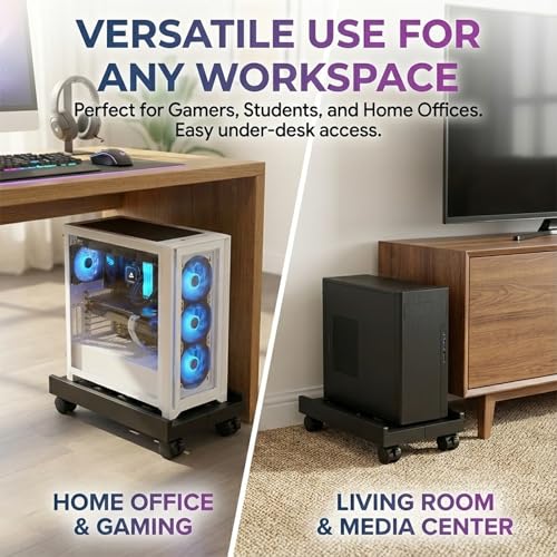COOLOUS Adjustable Mobile CPU Stand with 4 Casters - Ventilated Under-Desk PC Holder