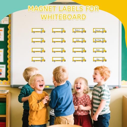 School Bus Magnetic Name Tags - Reusable Dry Erase Labels, Large Set, Whiteboard Office Supplies