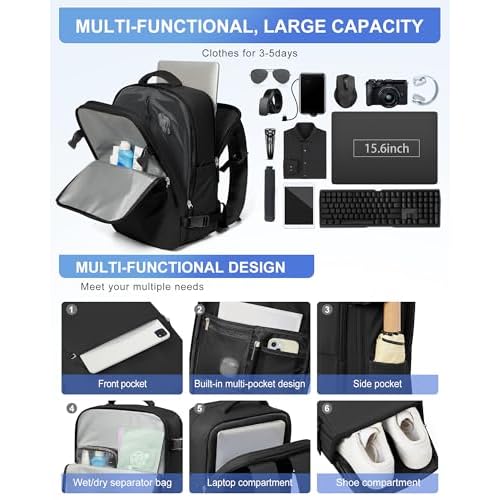 winspansy Large Travel Backpack Storage Vacuum Compression Seal Bags for Women Men Clothing with Pump Personal Item Work Carry on Business Vacpack College Laptop Backpack Black