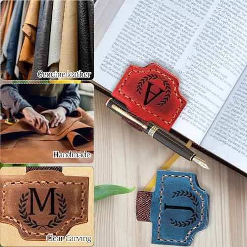 Personalized Bygone Mark Bookmark with Pen Holder, Leather Magnetic Bookmark 26 Letters Name Initial Bookmarks for Readers, Book Lover Gifts for Women Men Notebook Accessories (Brown, A)