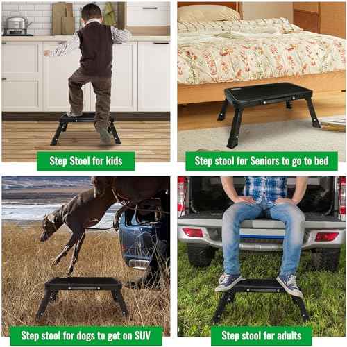 3 Levels Adjustable Folding Step Stool,Foldable RV Step Stool,Safer Metal Stepping Stool for Adults and Seniors,Sturdy and Stable,350 Ibs Capacity,for Bedroom,Kitchen,Office,SUV and More Use