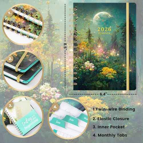 2026 Planner - 2026 Planner Weekly and Monthly, Jan 2026 - Dec 2026, 6.4" x 8.5", Hardcover Calendar Planner for 2026 with Colorful Tabs, Twin-wire Binding, Thick Paper, Back Pocket for Women & Men