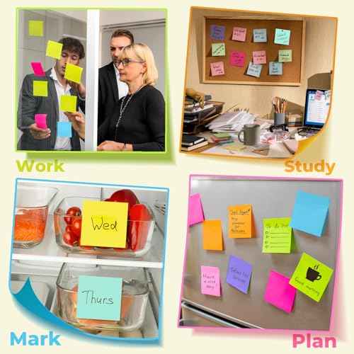 Sticky Notes 3x3 Inches, Bright Colors Self-Stick Pads, Easy to Post for Home, Office, Notebook,100 Sheets/pad (8 Pack)