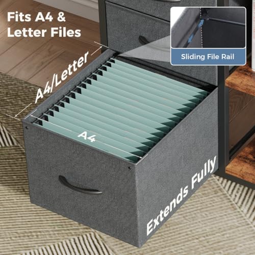 DUMOS 3-Drawer Mobile File Cabinet with Rolling Printer Stand – Grey